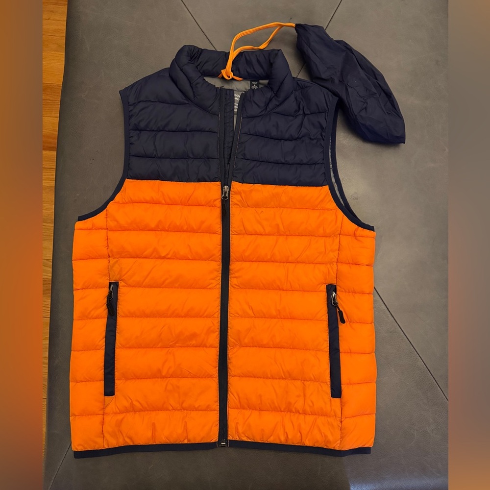 Club Room Orange and Navy Quilted Puffer Vest- Men’s Small